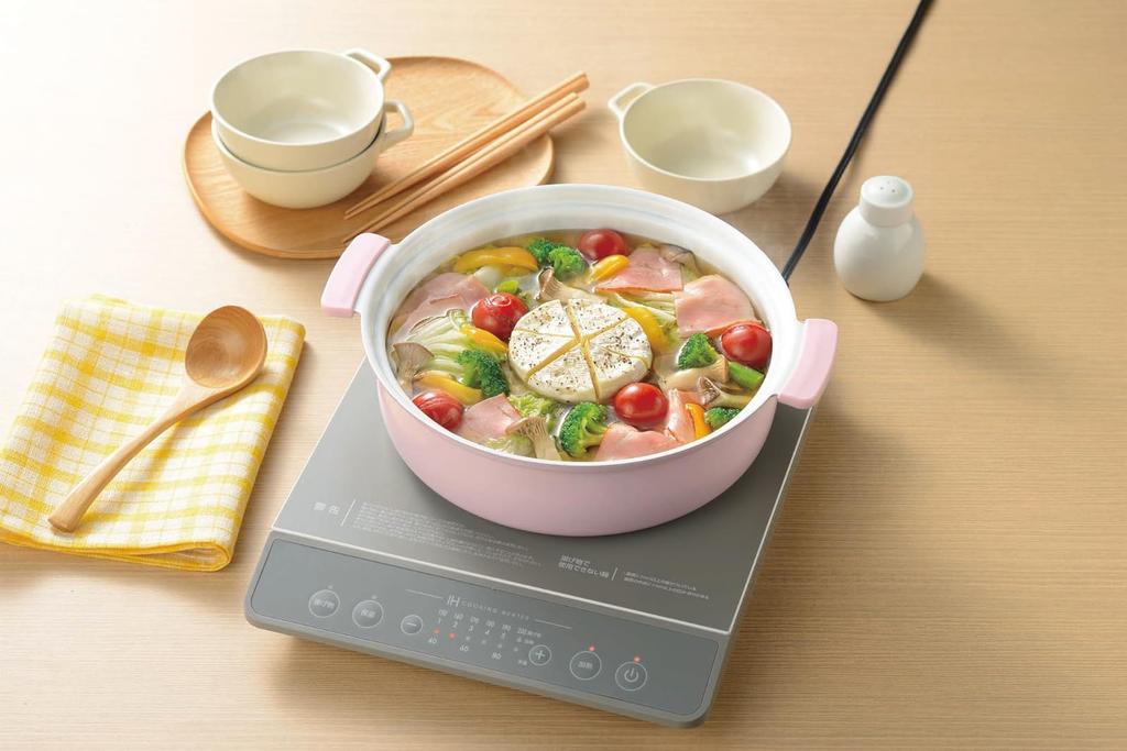 Kakusee Coronto Tabletop Serves Gas Stovetop Ceramic Glass Cute Plump Dusky Pink CT-22 Pot, 24cm, 3-4 People, Double-Handled, Compatible, Coating,