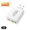 Double PD & 4 USB A Ports EU Plug Travel Plug Adapter 65W USB Wall Charger Rapid Charging Block for Phone Tablet