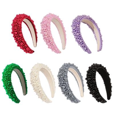 Adjustable Sponge Headband Fashion Forward Headband with Pearls Enhancement Dainty Beaded Hairband for Fashionistas