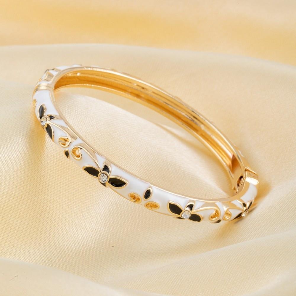 Exquisite Painting Enamel Flower Bangle Lightweight Metal Rhinestone Thin Bracelet Beach Vacation