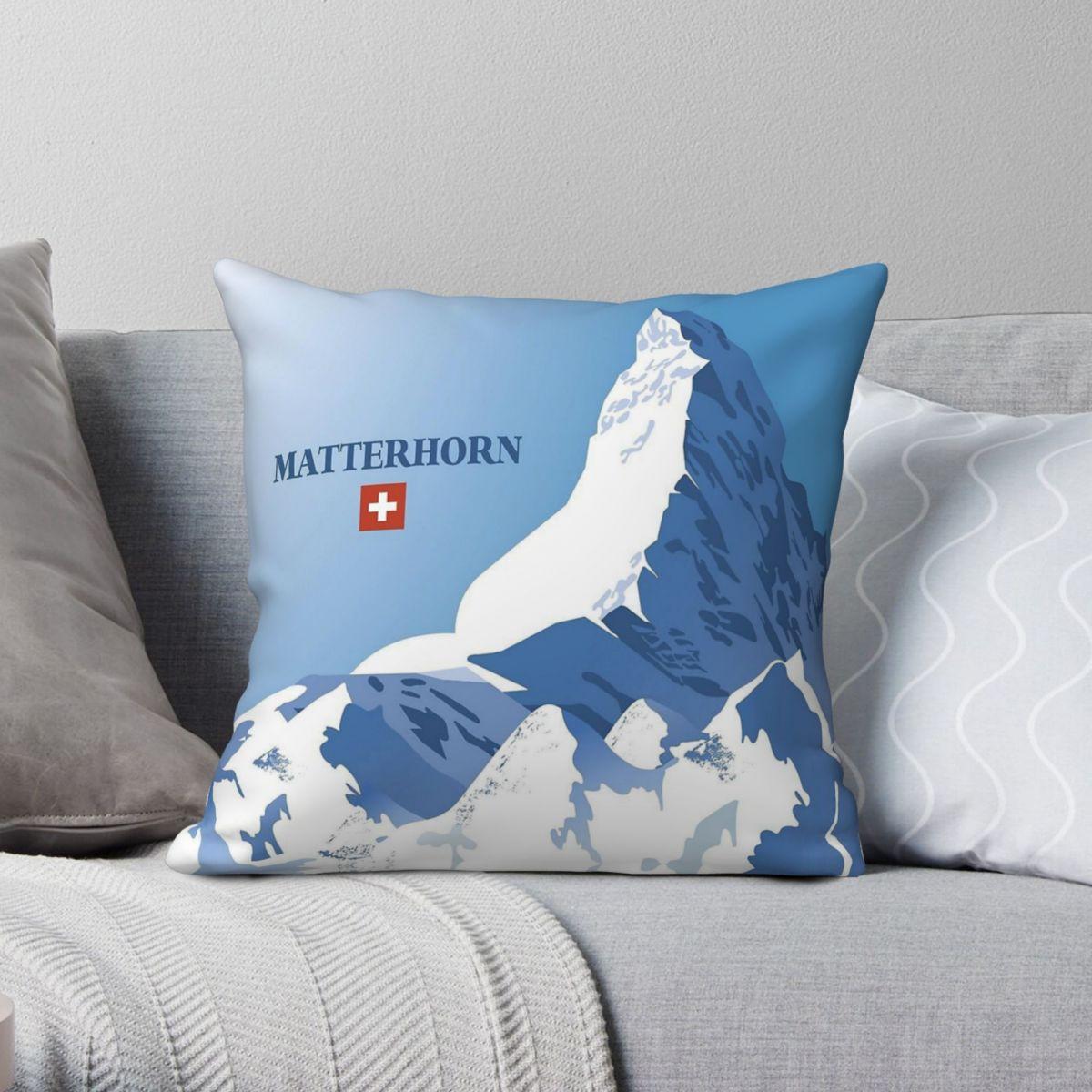 Green Harvest Unisex Matterhorn Zermatt Switzerland Ski Square Pillowcase Polyester Linen Velvet Zip Decor Throw Pillow Case Sofa Seater Cushion Case