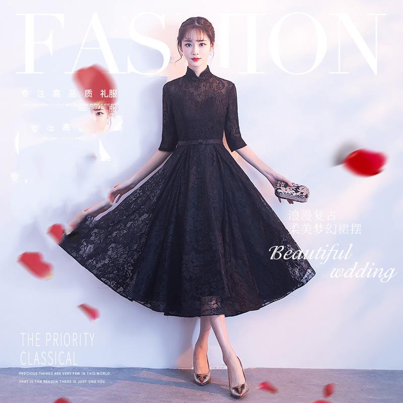 Black evening dress new dignified elegant dignified atmosphere dress socialites party thin medium and long
