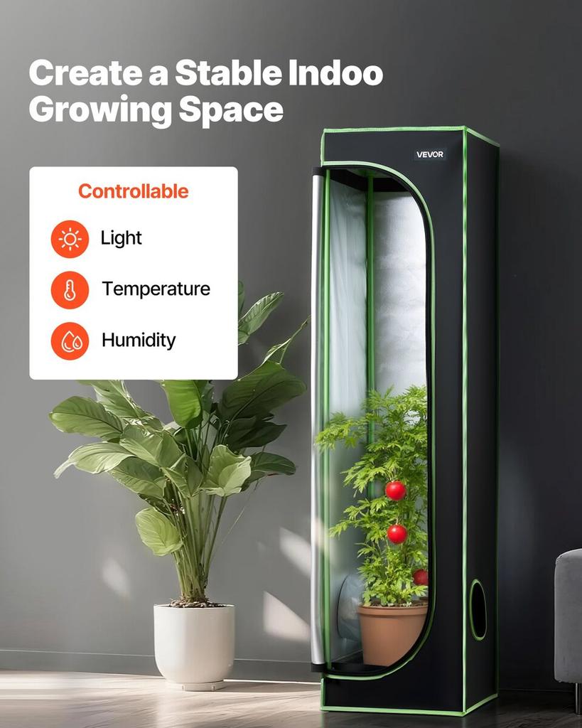 Indoor Grow Zelt, 40 x 40 x 160 cm, 600D Hochreflektierendes Mylar, Indoor Pflanzenzelt mit Beobachtungsfenster, Bodenschale & Reißverschluss, Robuste Zucht