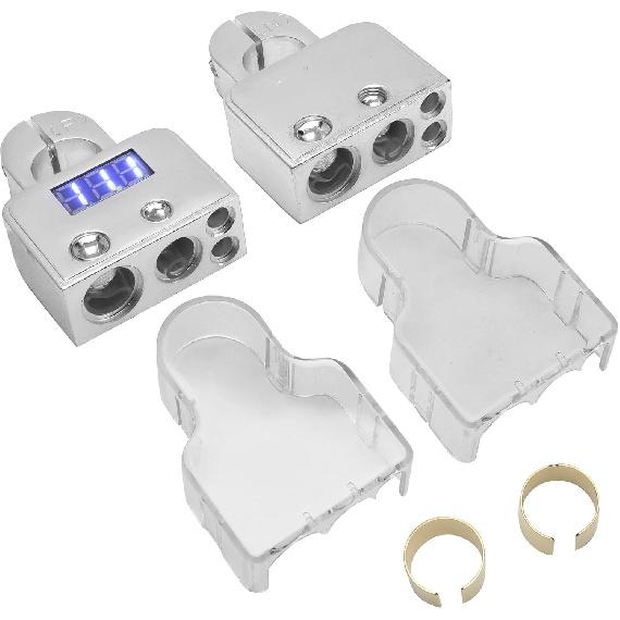 Autobatterie-Polklemmen-Set mit Digitalvoltmeter Standard 0/4/8/10 AWG-Lehre A (Gold)