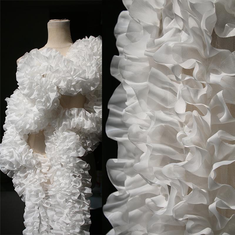 

24x100cm Large Lace Fabric with 3D Ruffles DIY Flower Bouquet Decor Designer Accessories Dress Clothes Handmade Sewing Fabric 24x100cm