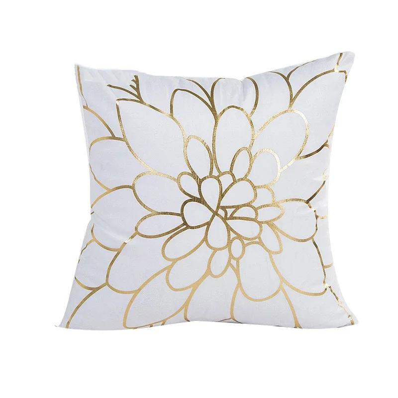 Modern Geometric Gold Bronzing Plants Leaves Cushion Cover Super Quality Polyester Pillow Cover Decorative Pillow for Sofa Chair