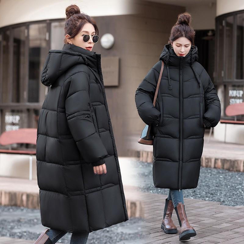 Womens Winter Puffer Coat Mid-Length Hooded Warm Down Cotton Jacket Loose Fit Casual Office Wear
