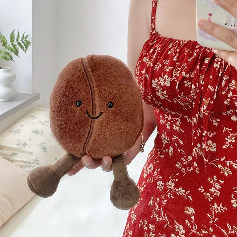 Simulated Coffee Bean Plushies Soft Doll Brown Coffee Food with Foot Adorably Plush Toy Home Decor Xmas Gifts Girl
