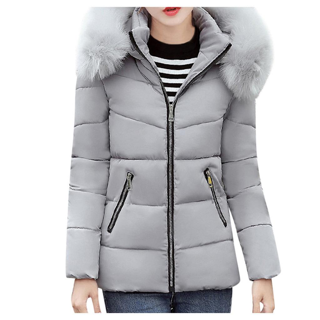 Módní Dámská zimní teplá bavlněná zimní bunda s kapucí, pevný kabát s dlouhým rukávem