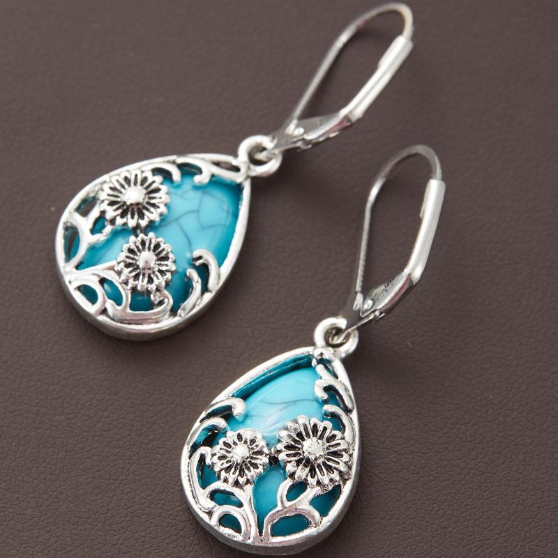 Personalized Ethnic Style Flower Droplet Shaped Pendant Earrings, Women's Retro Bohemian Holiday Accessories