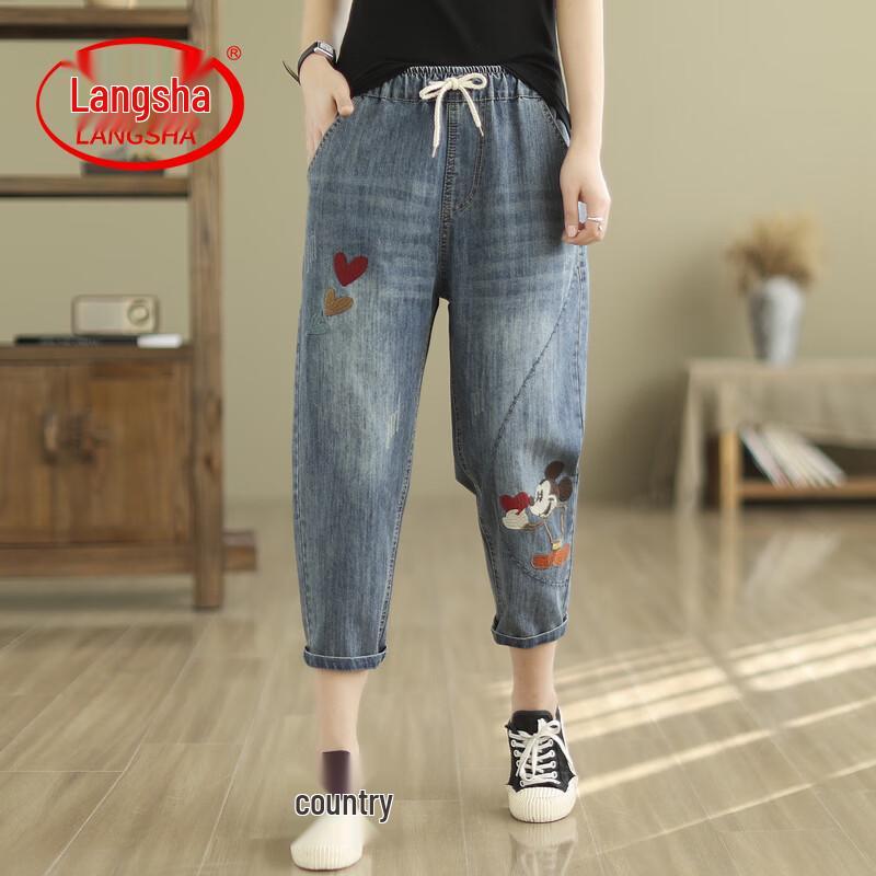 

LangSha Women s Summer Embroidered Denim Capris 2XL