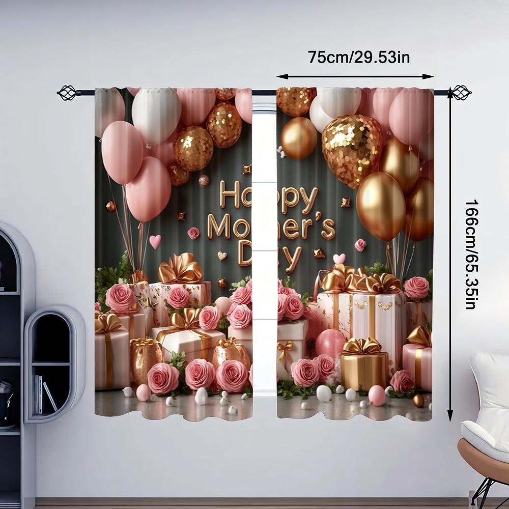 2pc,  Curtains Elegant Mother's Day Versatile Polyester Fabric,Without Electricity Holiday Decorations for Office Decoration