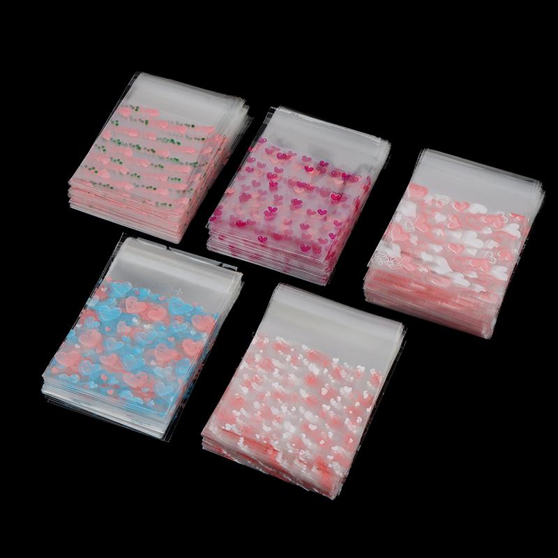 100Pcs Transparent Heart Bags Candy Cookie Self Adhesive Pouch Storage Package