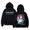 Neo‑anime Men Hoodie Front Neon Japanese Kanji Print, Back Magenta‑ring Anime‑character Portrait Pullover For Trendy Daily Street Outfits