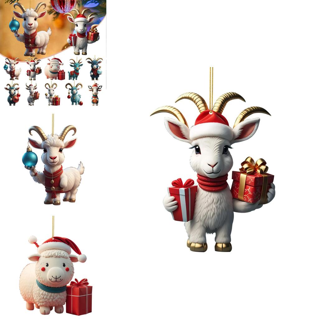 Niedlicher Acryl Cartoon Ziege Weihnachtsauto Anhänger Charmante Feiertagsdeko Geschenk