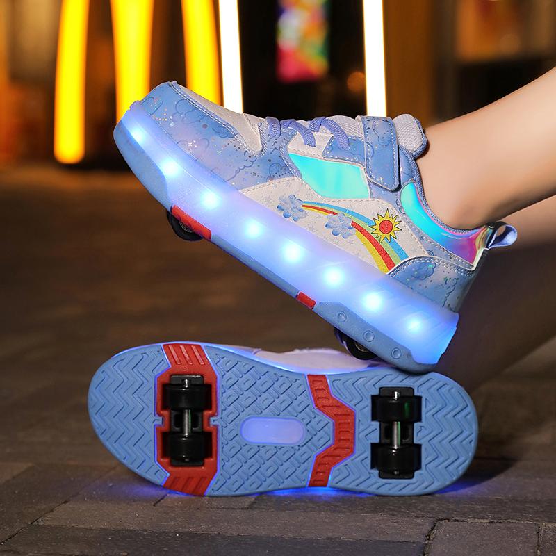 

Светодиодные роликовые кроссовки с 4 колесами, скоростные кроссовки для девочек, женщин, кроссовки с колесами, детские роликовые коньки 29