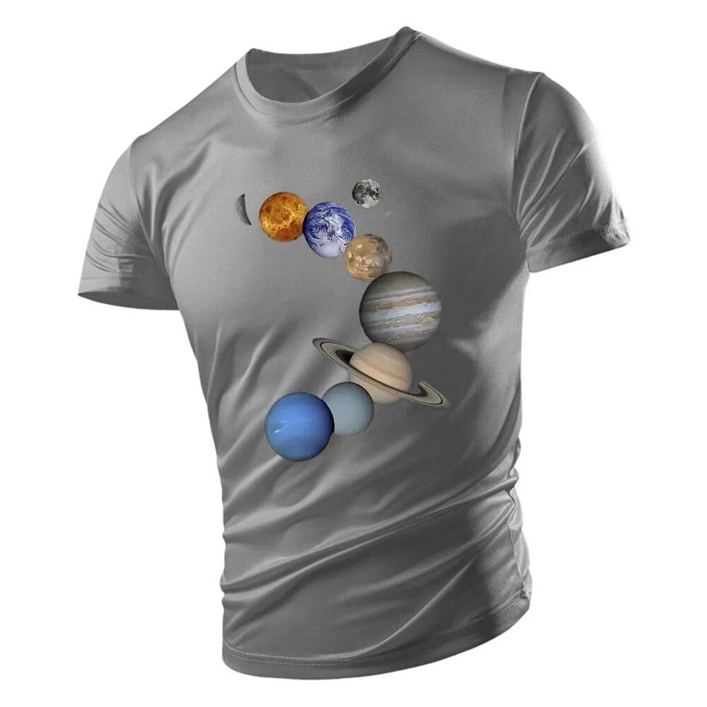 2023 Adult Men's Crewneck T-shirt Summer Casual Sports Loose Quick Drying Short Sleeve Fashion Nine Planets Print Youth Trend