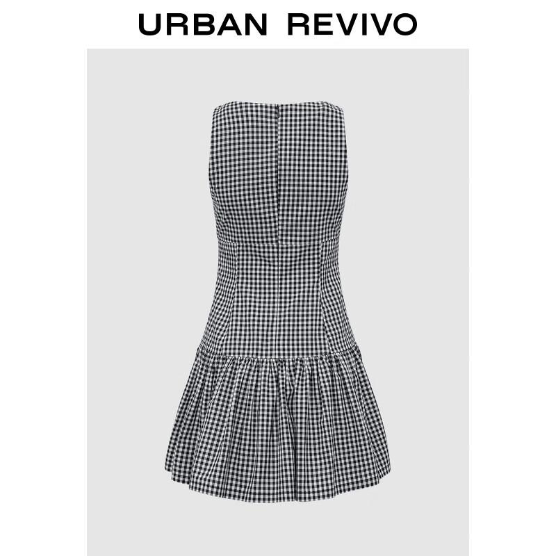 UR 2025 Summer Casual Plaid Sleeveless A-Line Dress