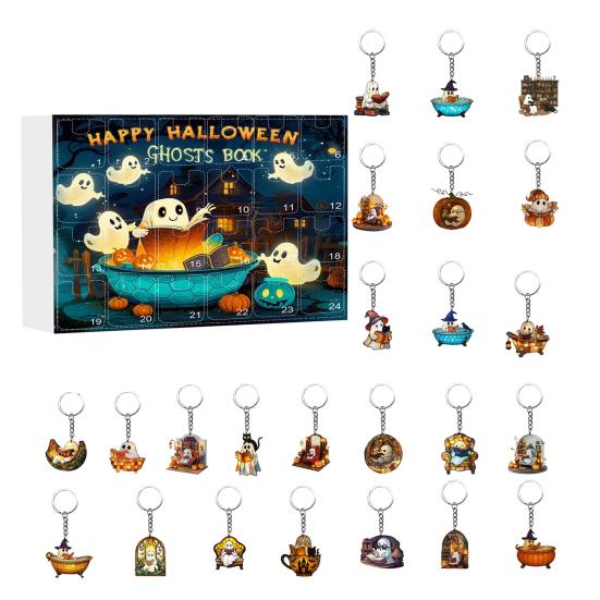 Halloween Advent Calendar 2D Reading Ghost Acrylic Ornaments Set 24 Days Countdown To Halloween Decoration for Holiday Home Party Decor