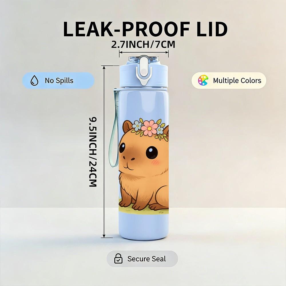 1PC Capybara Cartoon Pattern 750ml Color Plastic Sports Water Bottle Leakproof Flip Straw Lid Suitable for Sports Office Home Use
