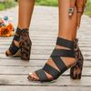 Damen-Sandalen mit mittelhohem Absatz, neue Sommer-Kollektion, gekreuzter Blockabsatz, Reißverschluss hinten, Fersentasche