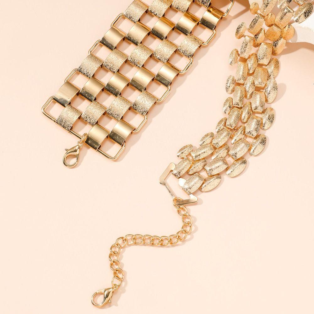 Adjustable Multilayer Jewelry Set Korean Style Exaggerated  Necklace Metal Plaid Bracelet  Women
