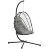 Outdoor PE Rattan Swing Chair with Foldable Basket and Cushion, Garden Patio Hanging Egg Chair with Metal Stand, Headrest for Indoor and Outdoor