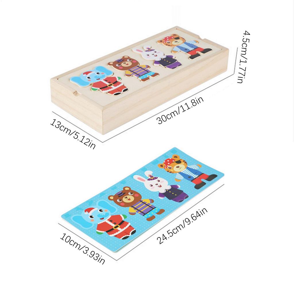 Wooden Magnetic Puzzles Dress Up Sorting And Matching Fine Motor Toys Wooden Bear Family Dress-Up Puzzle For Kids Children Boys
