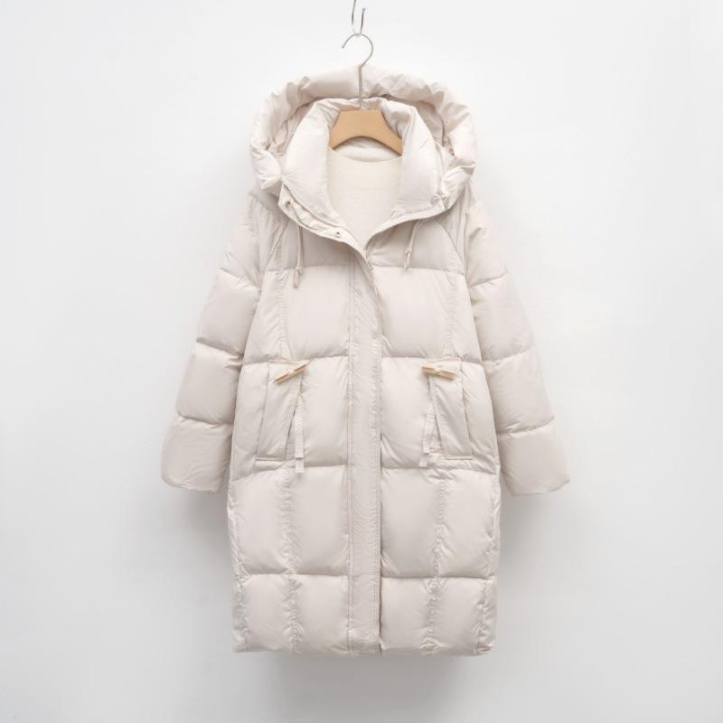Pinghu Down Jacket Women's Medium and Long Winter New Fashion Bread Jacket Thickened Warm White Duck Down Jacket
