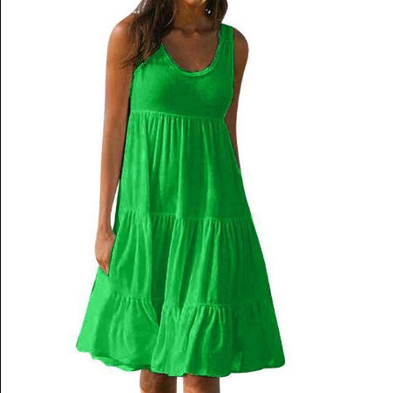 Μόδα Χαλαρό Αμάνικο Στρογγυλή Λαιμόκοψη Φόρεμα Παραλίας Γυναικείο Κομψό Casual Απλό Μονόχρωμο Πάρτι Α-γραμμή Φόρεμα Μήκους Μίντι με Τιράντες Γυναικεία Ρούχα