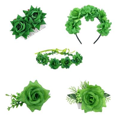 Green Flower Headband StPatrick Day Hairhoop Holiday Headdress Irish National Day Celebration Hairband Festival Props