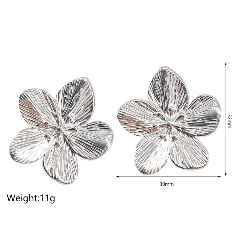 Stainless Steel Flower Stud Earrings: Elegant European & American Design for Women