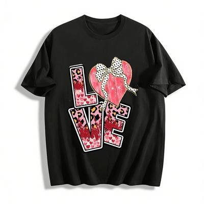 Valentine's Day Love Leopard Print Casual Fashion Top Pure Cotton T-shirt