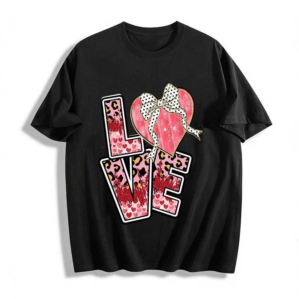 Valentine s Day Love Leopard Print Casual Fashion Top Pure cotton T-shirt XXS
