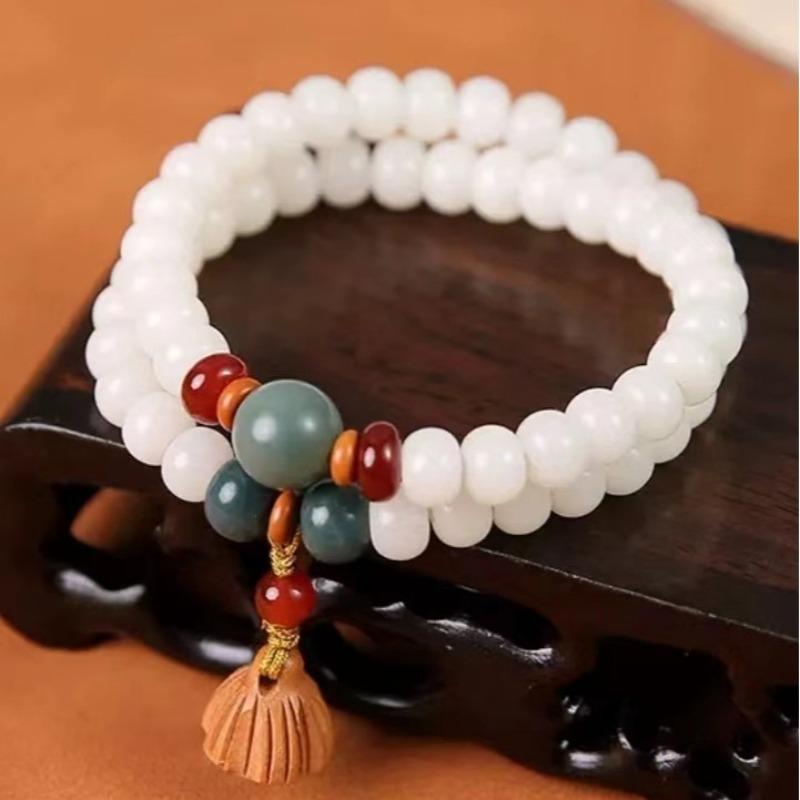 Кремово-желто-белый нефритовый браслет Bodhi Браслет Bodhi Zi Buddha из бусин белый