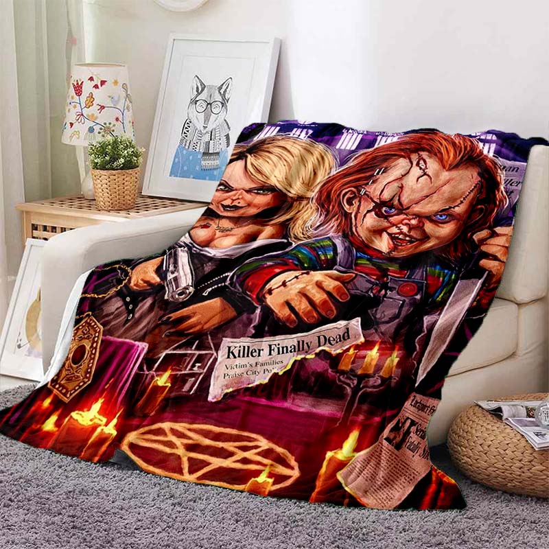Chucky Child's Play Horror Movie Print Flannel Blanket Cozy Warm Throw Bedroom Sofa Birthday Present Indoor Home Holiday Decor