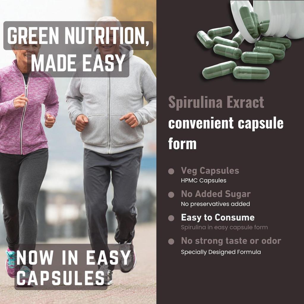 Heroot Spirulina 1000mg Veg Capsules | 100% Pure Algae Powder | 60 Capsules