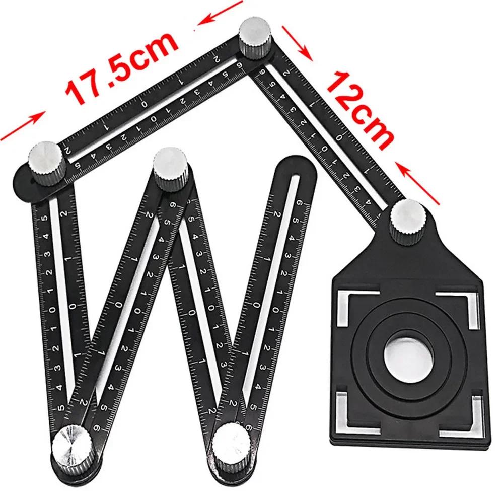 

6 Fold Set Construction Angle Measuring Ruler Aluminum Alloy Perforated Mold Template Tool Locator Drill Guide Tile Hole чёрный