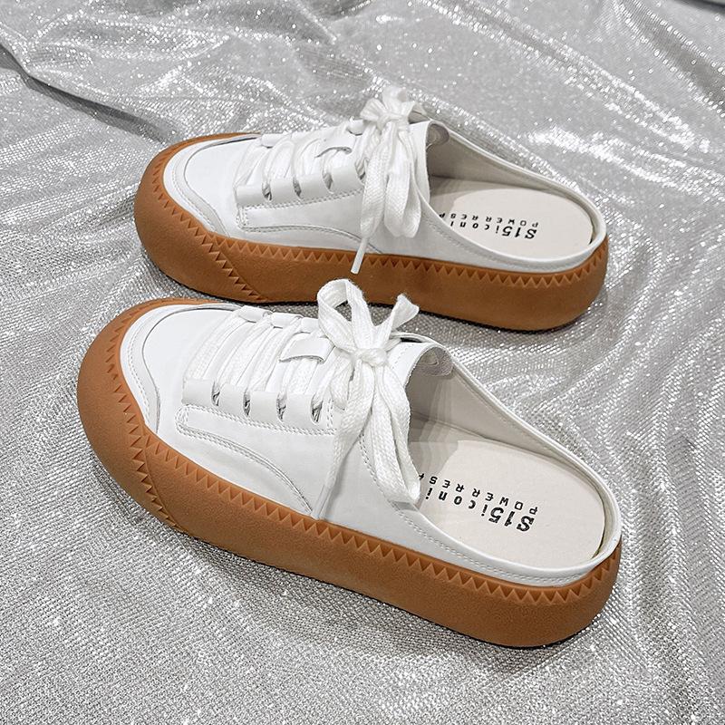 Baotou halvtofflor dam sommar ytterkläder 2025 nya en-pedal latmansskor utan klack retro muffin tjock basplatta skor