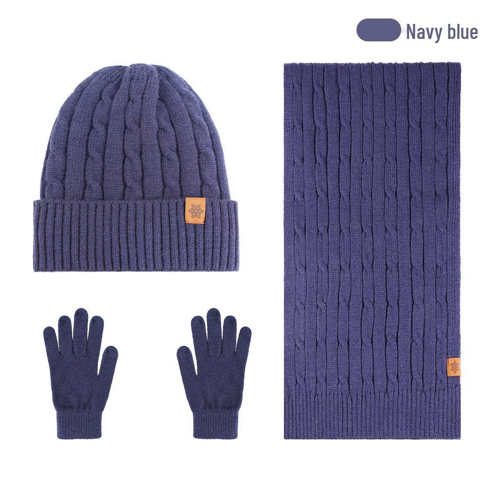 Men's Winter Plus Velvet Knitted Hat, Scarf & Gloves Set - Thick, Cold-Proof for Outdoor Cycling.