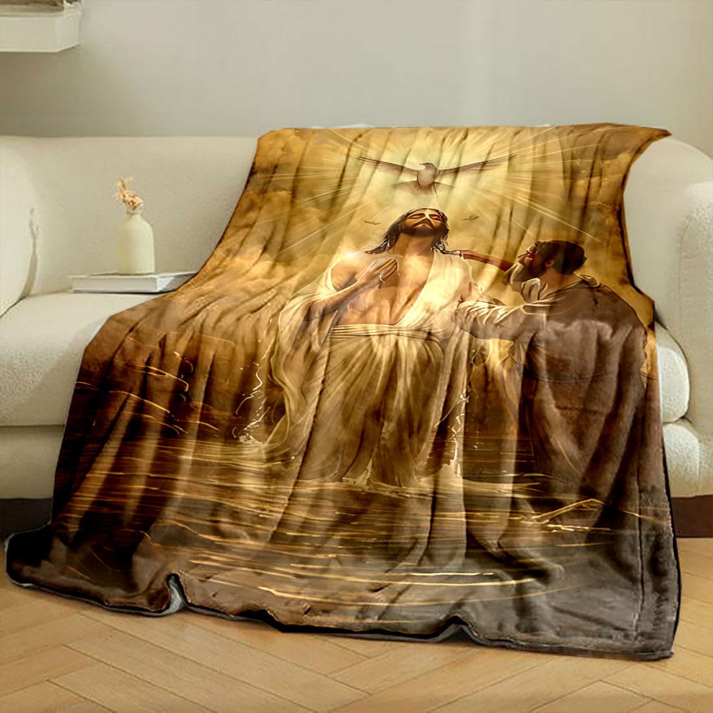 Jesus Baptism Blanket  Printed Blanket for Living Room Bed Couch lunch break Soft Cozy Blanket for Friend's festival Gift
