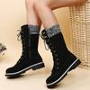 Fashion High-quality Winter Warm Boots Women's Winter Side-pull Lace-up Knitted Mid-tube Boots Low-heeled Round-toe Boots Botas De Mujer