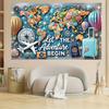 1 adventure-themed large background banner with a shiny world map, hot air balloons and travel signs - perfect for parties
