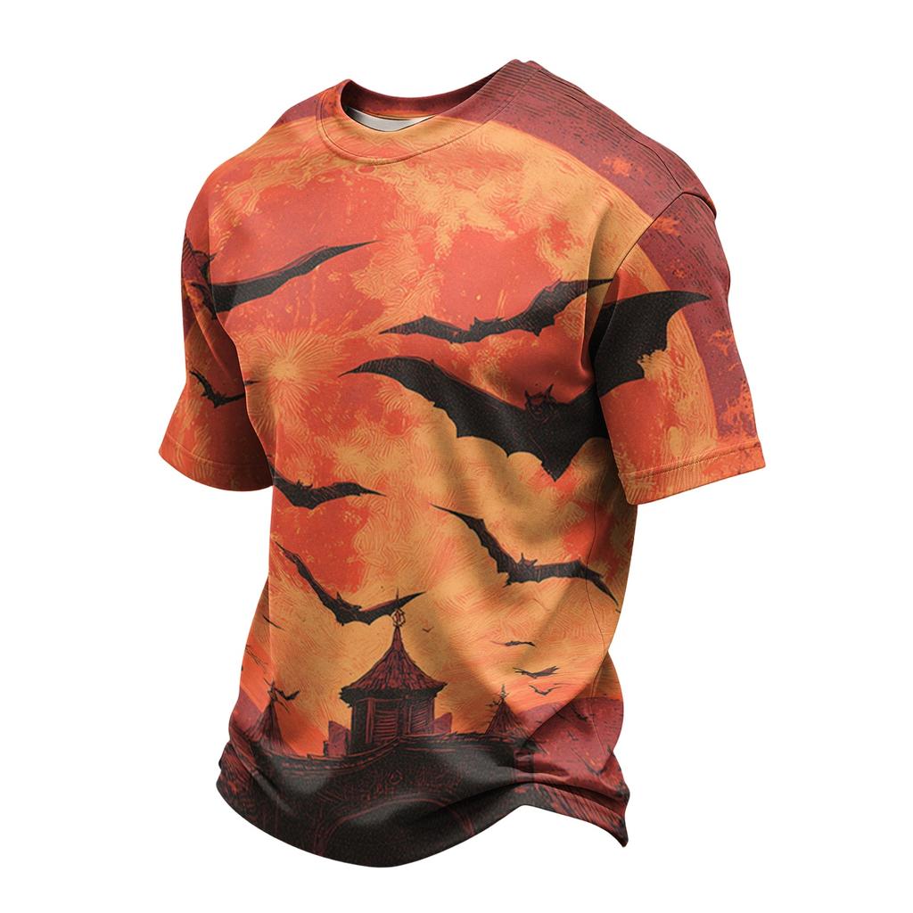 Men's Casual Printed Crew Neck Lightweight Breathable Short Sleeve Top Halloween Themed Graphic Tee for Everyday Wear