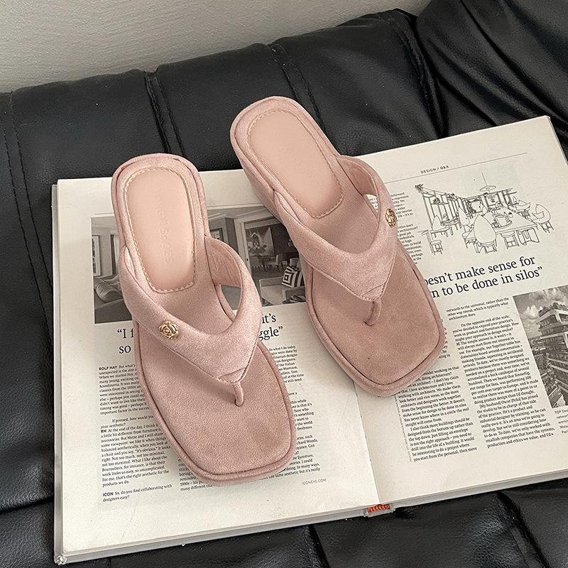French thick heel pointed wedge heel bag head half slippers summer new design sense niche silver muller cool slippers women