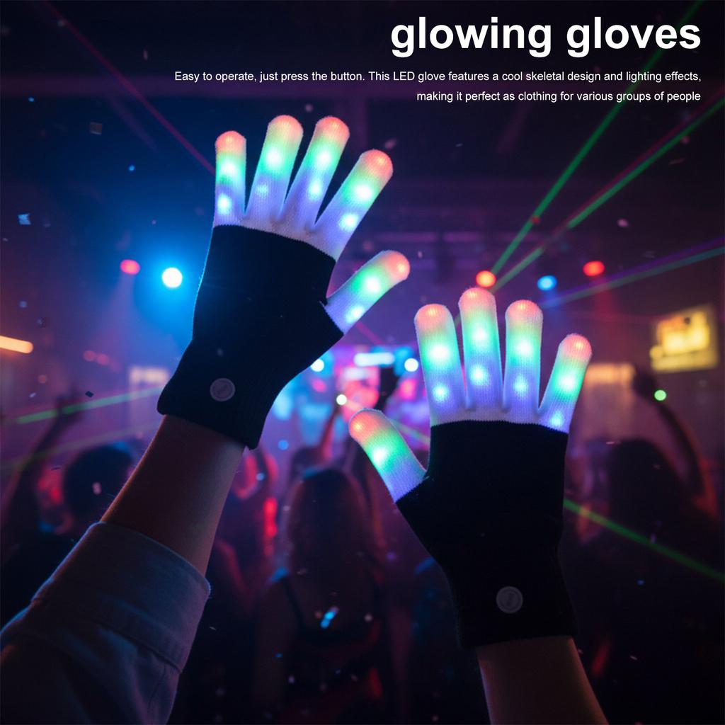 Light Up Gloves Rave Light Finger Lighting Flashing Glow Mittens Gifts for Kids Teens Christmas Stocking Stuffers