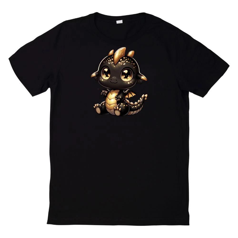 T-Shirt Niedlicher Babydrache in Schwarz und Gold S