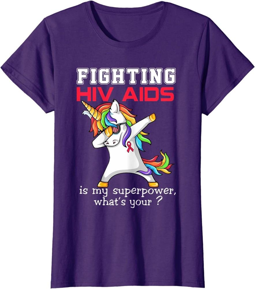 Unicorn Fighting HIV AIDS Awareness Health Gift Ladies  Crewneck T-Shirt Unisex T-Shirt S