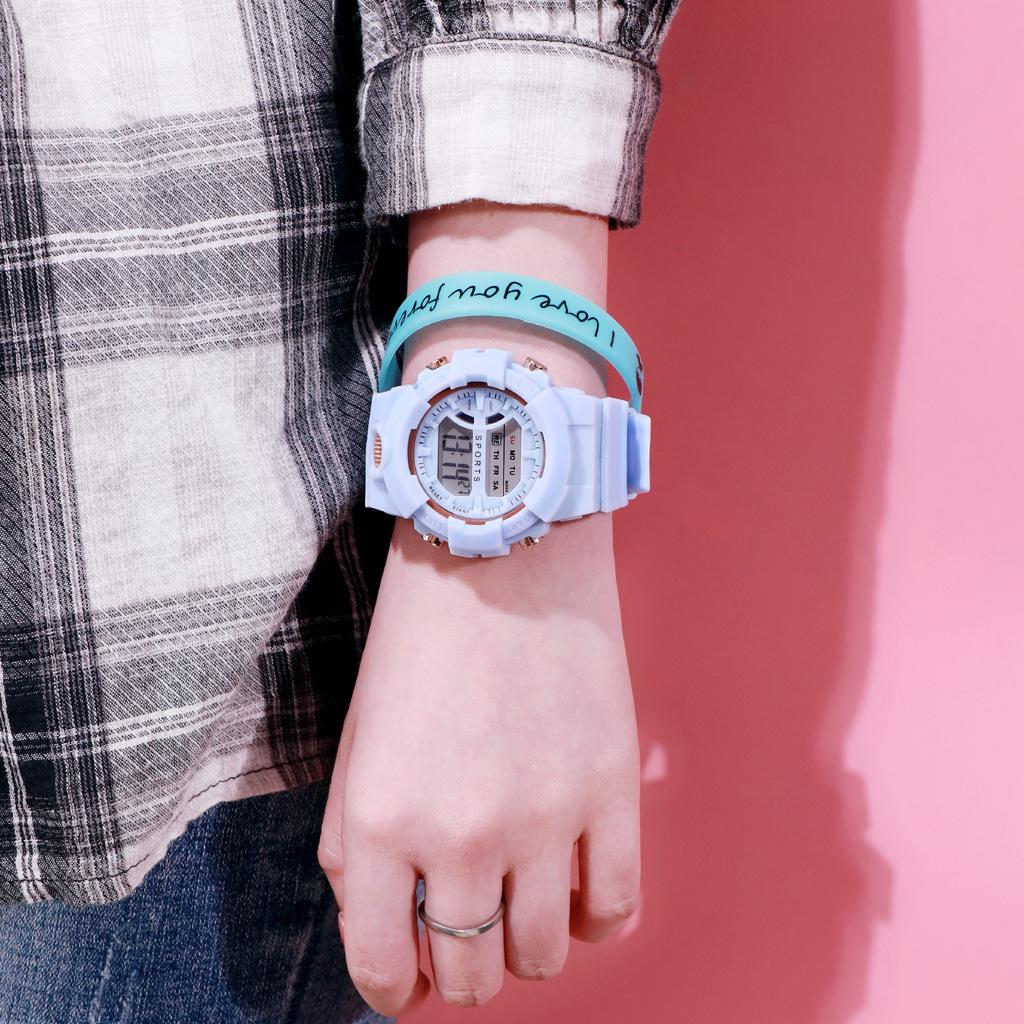 Stylish Unisex White & Gold Waterproof Luminous Multifunctional Electronic Wristwatch - New Korean Trend.