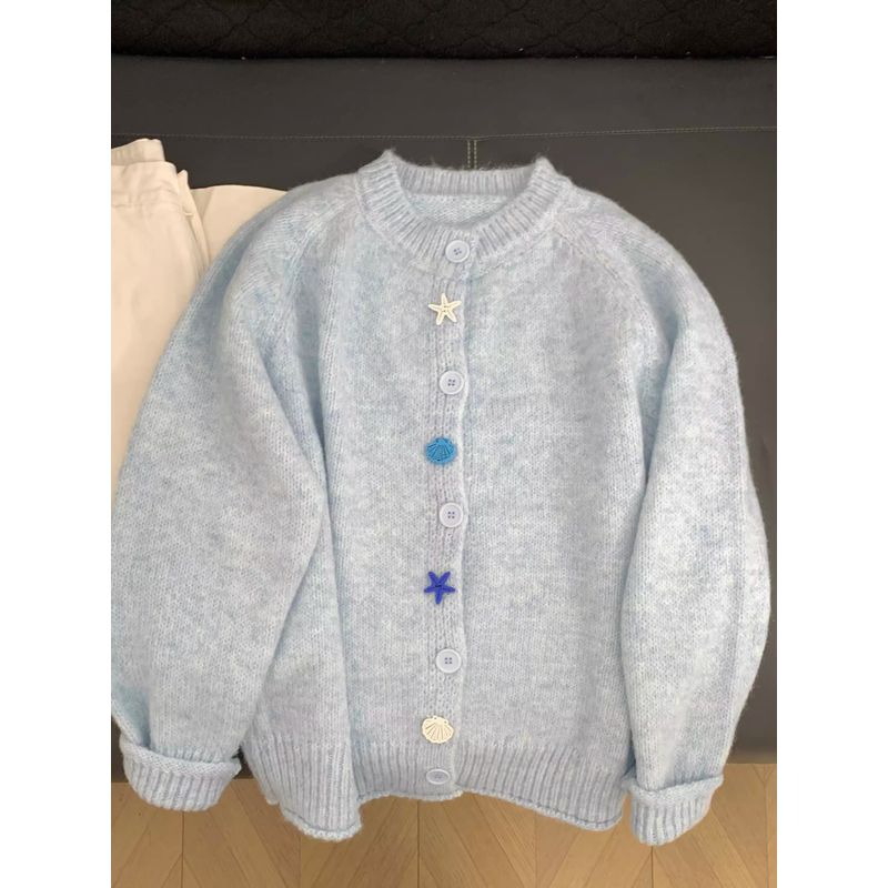 

XINGX Молочно-голубой Мягкий Клейкий Фантазийный Вязаный Кардиган Blue 2XL [Suggested 65.00 kg-75.00 kg]]